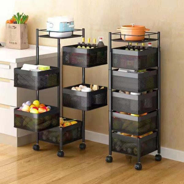 5 LAYERS  ROTATING MOVABLE KITCHEN STORAGE RACK