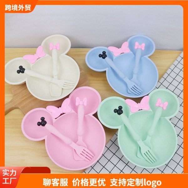 3PCS WHEAT CARTOON KIDS TABLEWARE SET