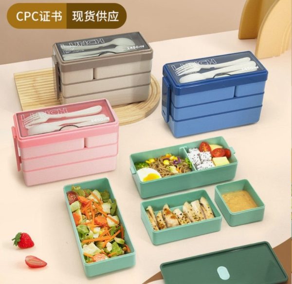THREE LAYERS MULTIPLE COMPARTMENT LUNCH BOX WITH CUTLERY SET