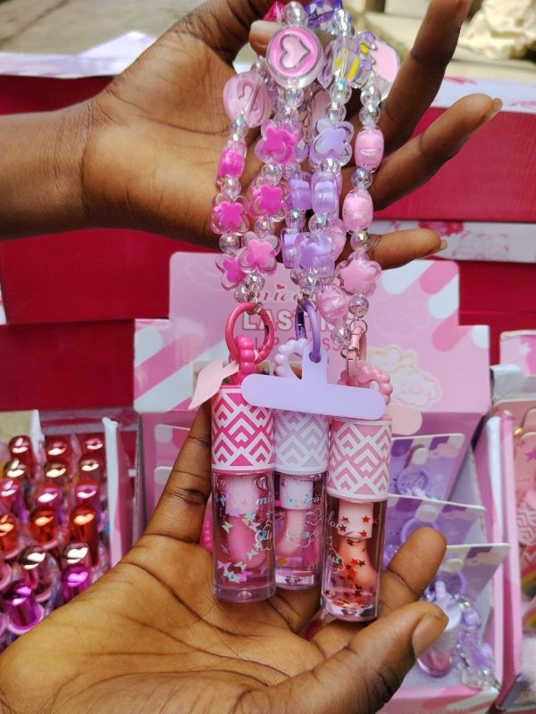 FANCY LIP GLOSS WITH BEADED KEYHOLDER/ BAG CHARM