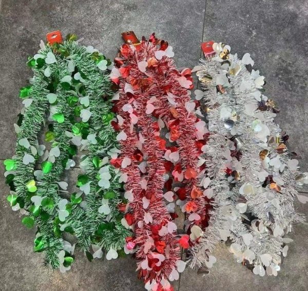 Heart shaped sequin tinsel garland ornament
