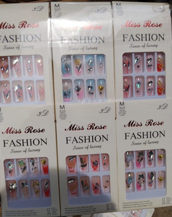 24PCS STONED PRESSON NAILS