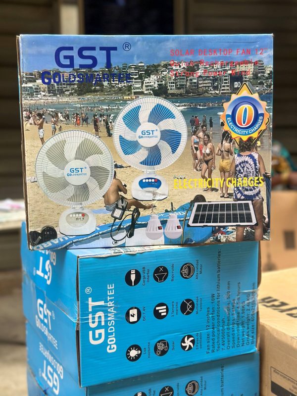 GST  RECHARGEABLE SOLAR FAN WITH BULB AND PANEL