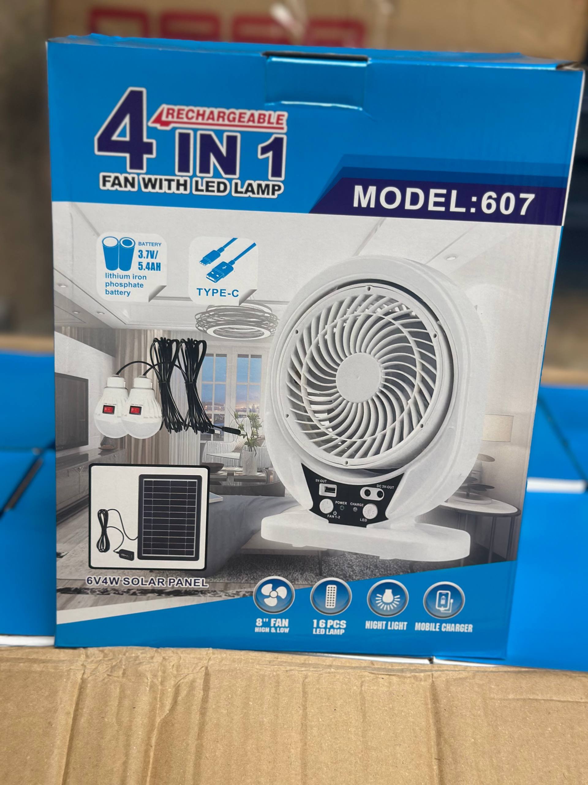 4 in 1 rechargeable solar fan  with bulb