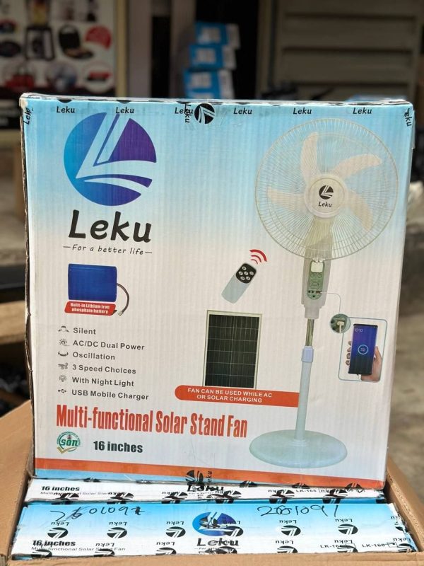 LEKU 16 inches RECHARGEABLE SOLAR STANDING FAN