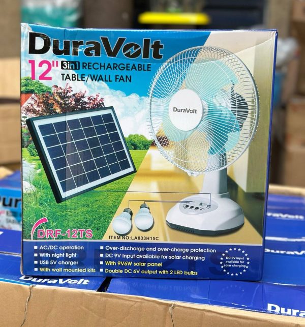 12'INCHES DURAVOLT SOLAR RECHARGEABLE FAN