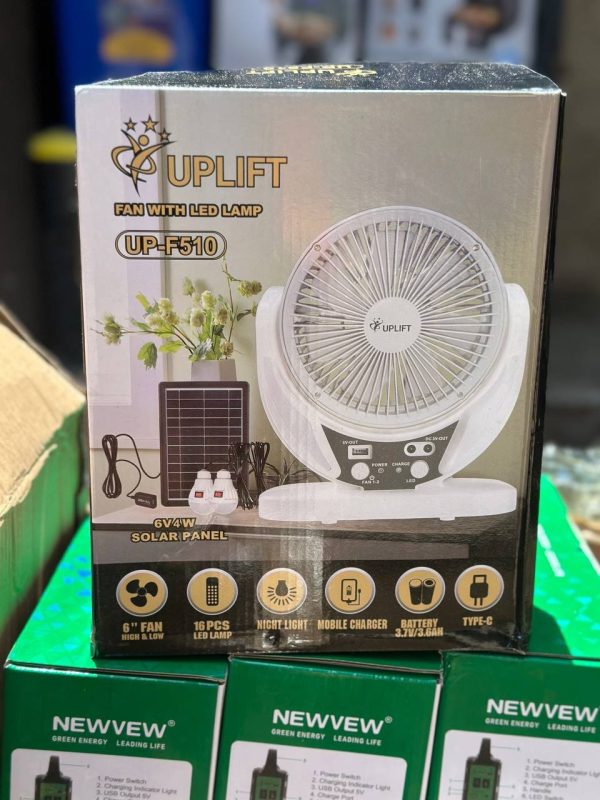 UPLIFT SOLAR RECHARGEABLE FAN WITH BULB AND PANEL