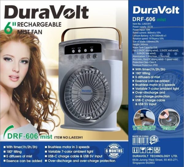 6 inches duravolt rechargeable mist fan