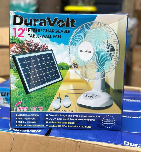 12 INCHES DURAVOLT SOLAR RECHARGEABLE FAN 
👇👇👇