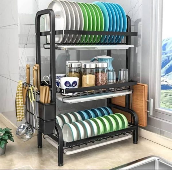 Three layers black dish drainer