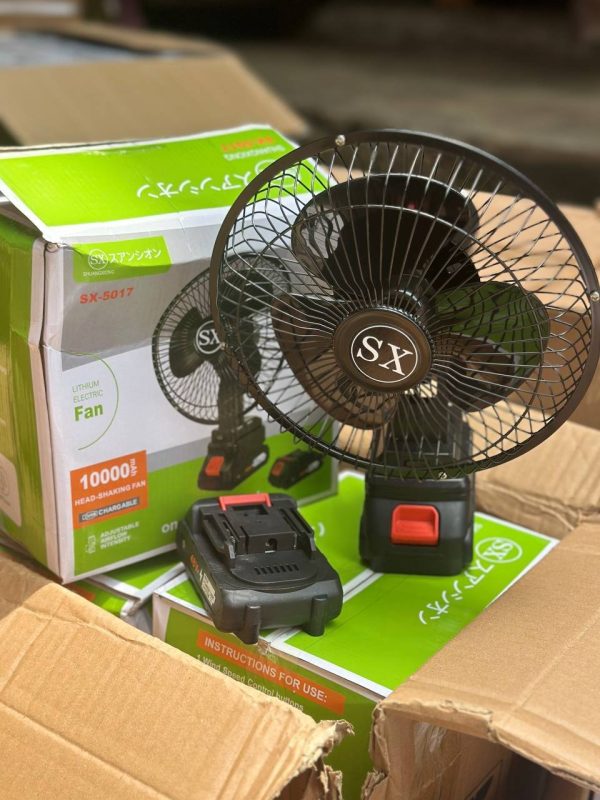SX 5018 RECHARGEABLE LITHIUM TABLE FAN WITH DOUBLE BATTERIES