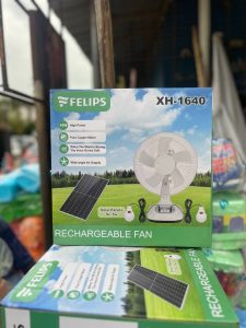 FELIPS 12 INCHES TABLE FAN WITH SOLAR PANEL AND TWO BULBS
